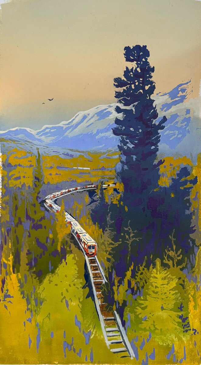 Линогравюра «Забайкальский край. БАМ». Работа из цикла «Медное сердце», выполнена по заказу компании «Удоканская медь».