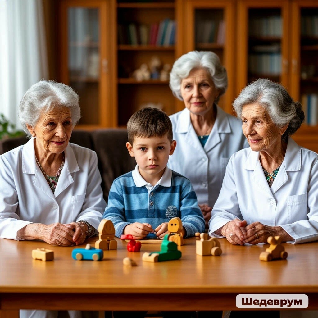 Малыш на логопедическом тестировании. Изображение сгенерировано нейросетью Шедеврум. 