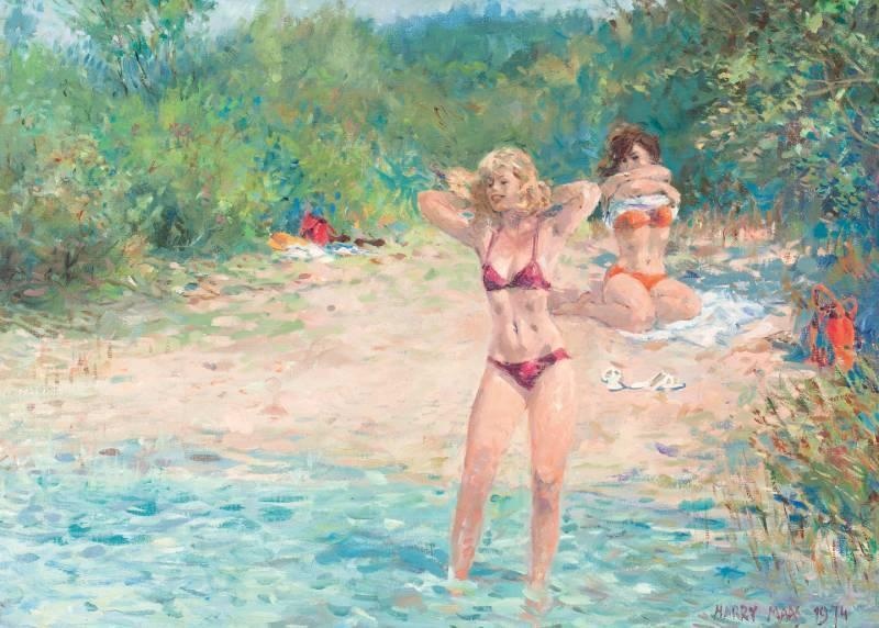 КАРТИНА ХУДОЖНИКА ХАРРИ МААСА / Harry Maas / 1906 - 1982 /  Голландия/ Пляж в Левештайне