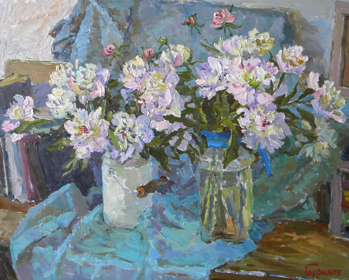 Полина Горецкая "Белые пионы" 2019 холст, масло 80х100