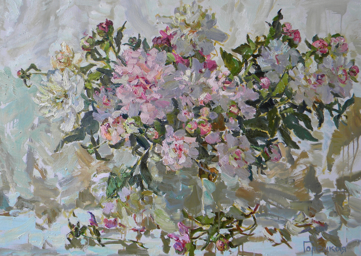 Полина Горецкая "Розовые пионы" 2024 холст, масло 70х100