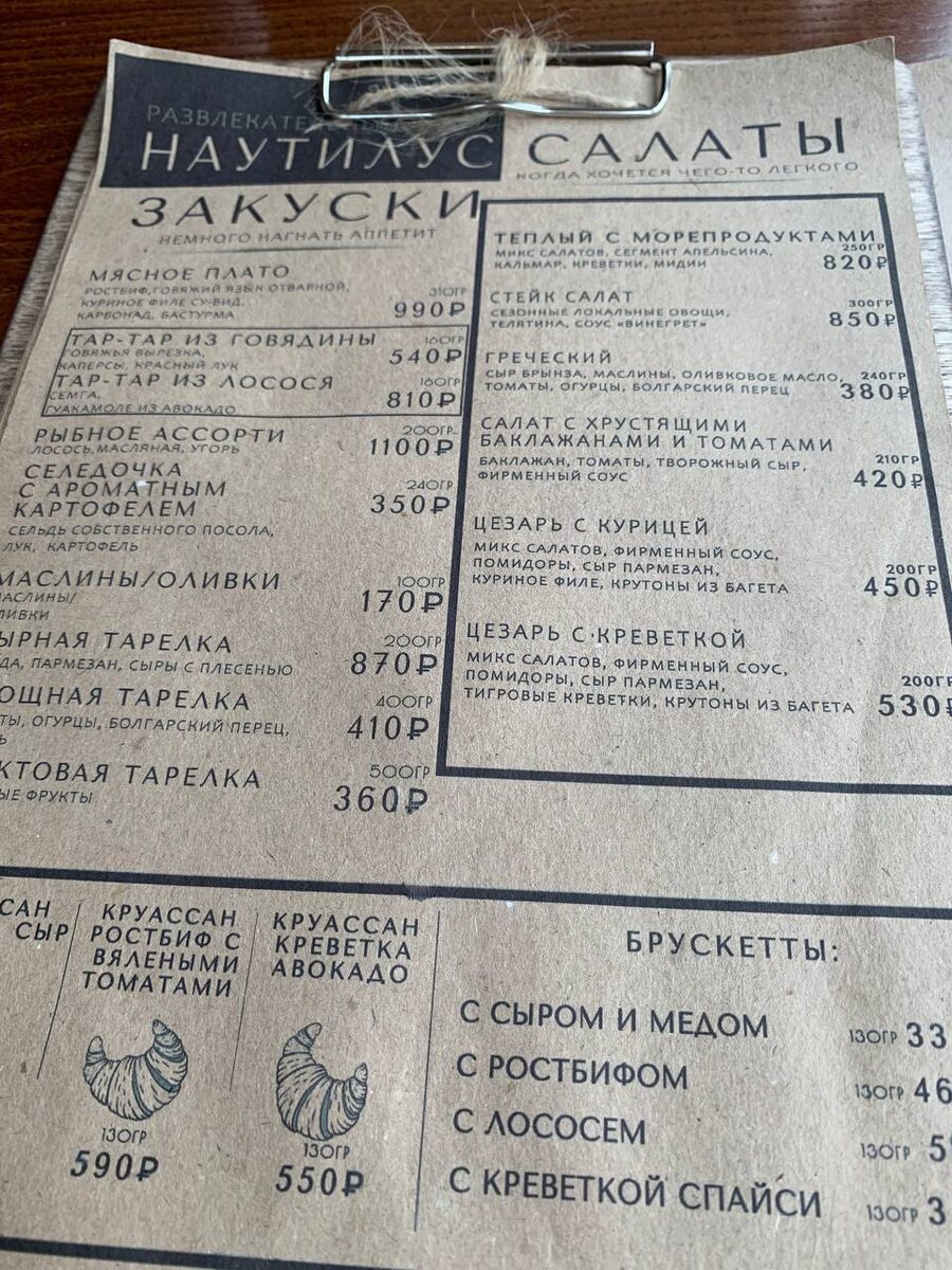 Меню. Закуски и салаты