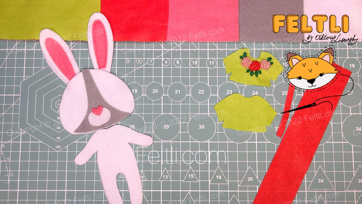 Шаг 1. Из мягкого фетра (использую корейский фетра 1 мм толщиной) вырезаем все элементы выкройки.