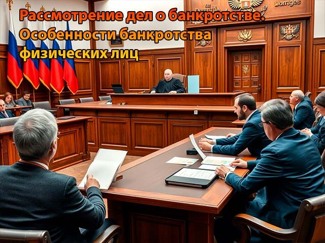    Рассмотрение дел о банкротстве. Особенности банкротства физических лиц. Изображение сгенерировано ИИ.