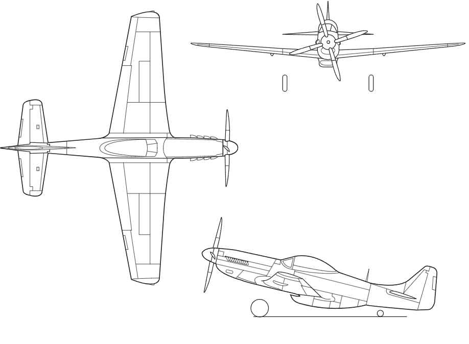 P-51 Mustang в трёх проекциях