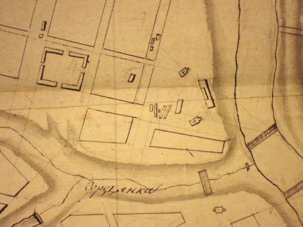 Торговые ряды на плане г. Лебедянь Тамбовской губернии. Начало XIX века.