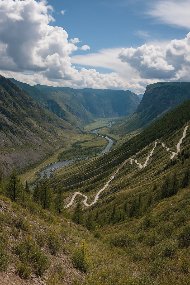 Перевал Кату-Ярык - знаменитый серпантин, открывающий захватывающий вид на долину реки Чулышман и являющийся одним из самых живописных маршрутов Алтая.