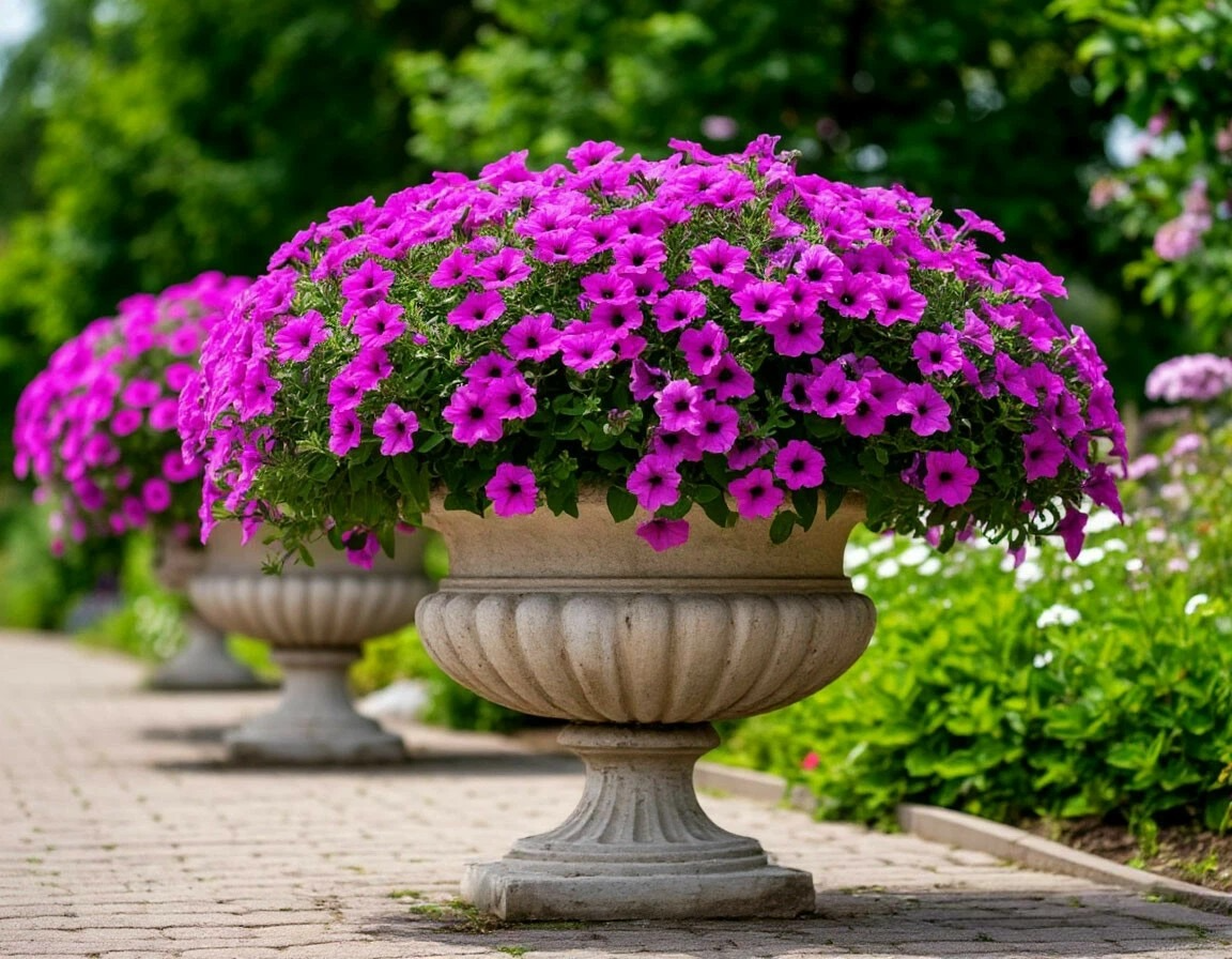 Петунии в вазонах