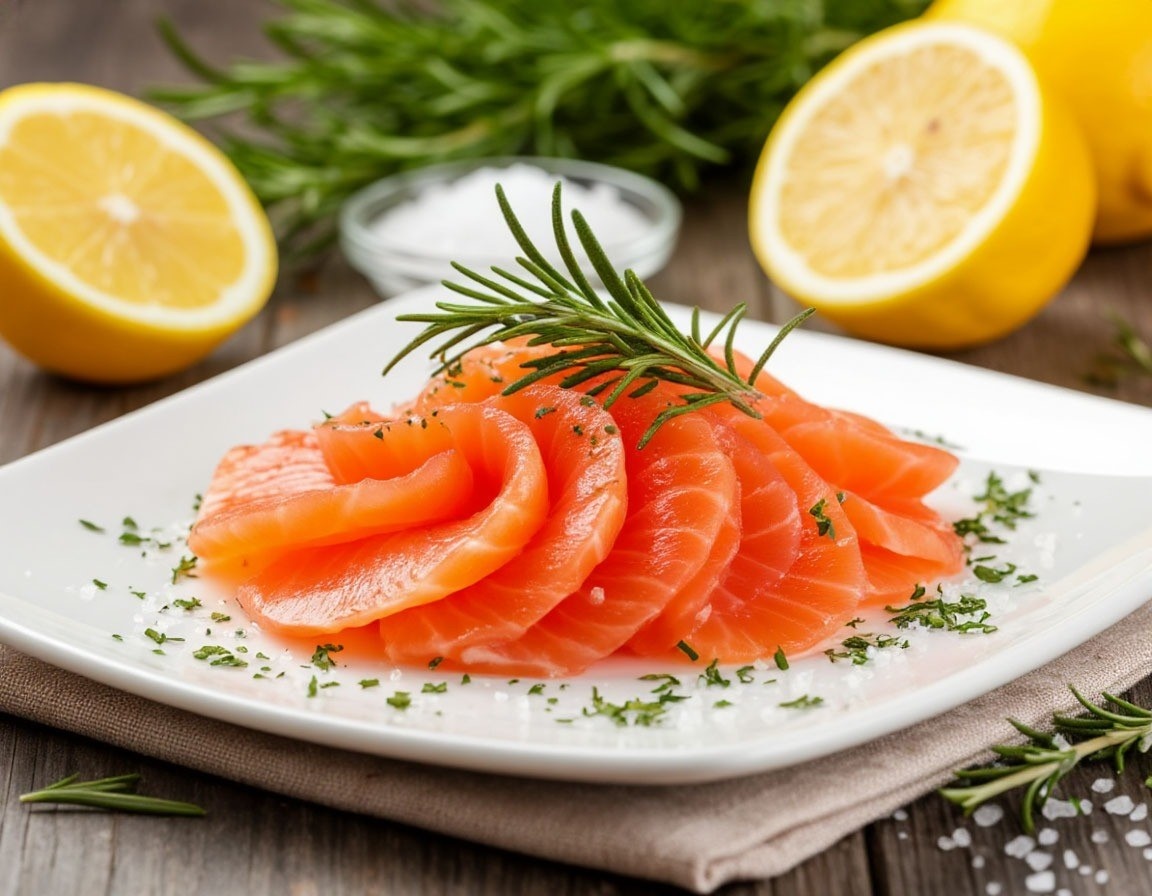 Форель или семга малосольная с лимоном и розмарином
