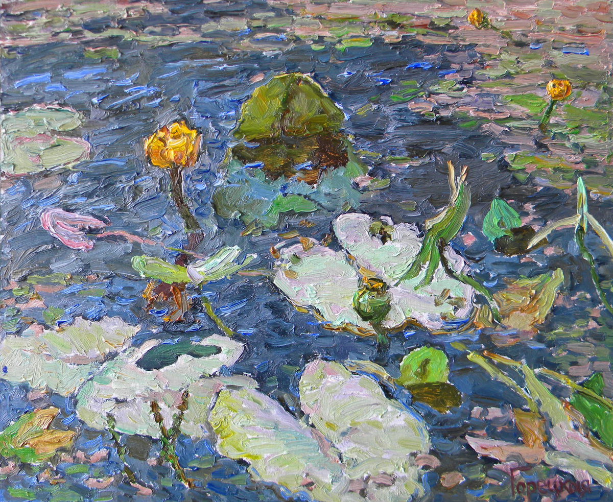 Полина Горецкая "Кувшинки" 2019 картон, масло 40х50