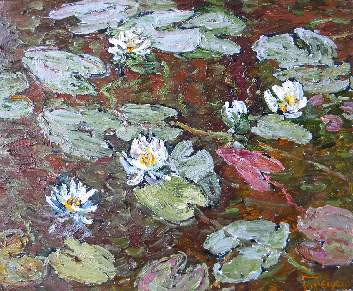 Полина Горецкая "Кувшинки" 2019 картон, масло 40х50