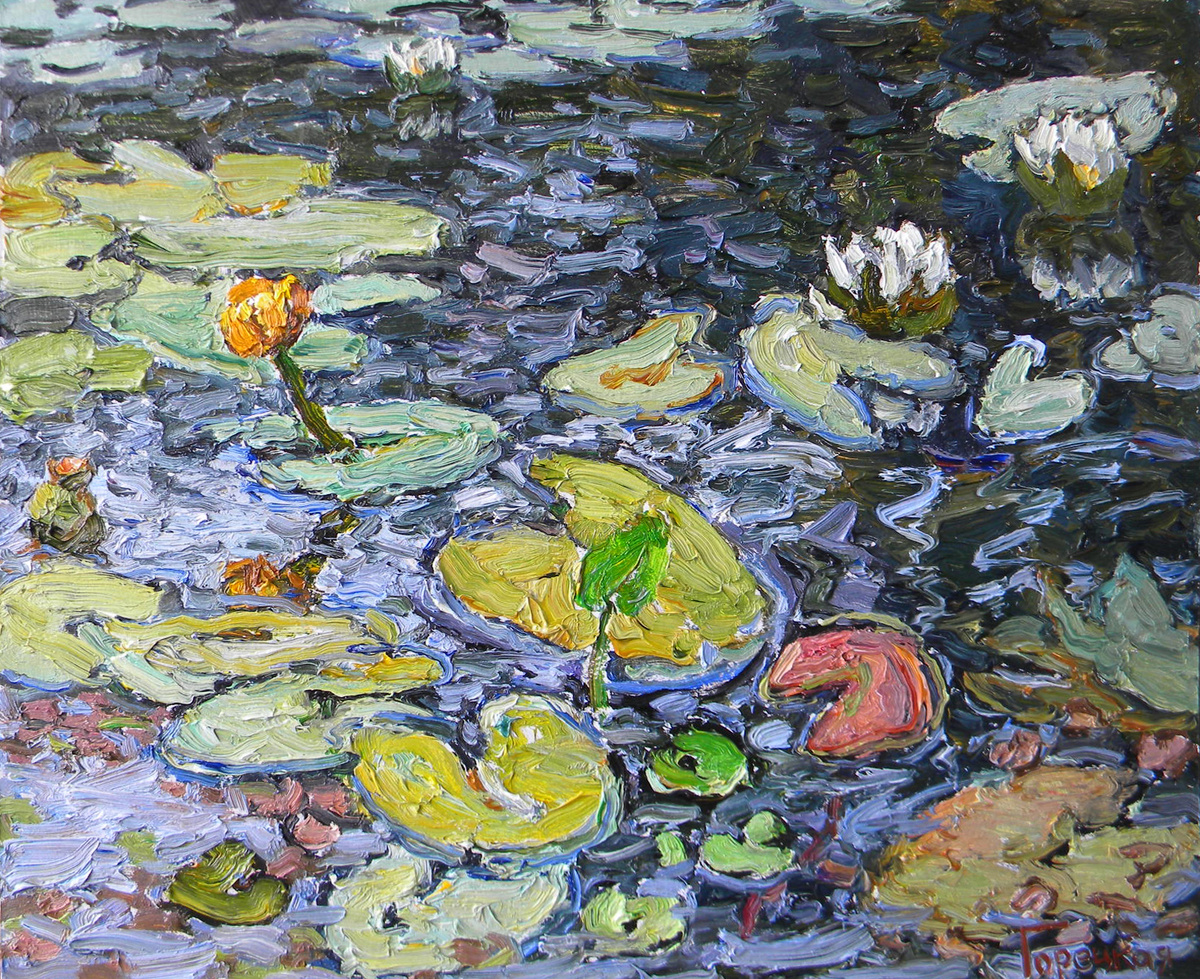 Полина Горецкая "Кувшинки" 2019 картон, масло 40х50