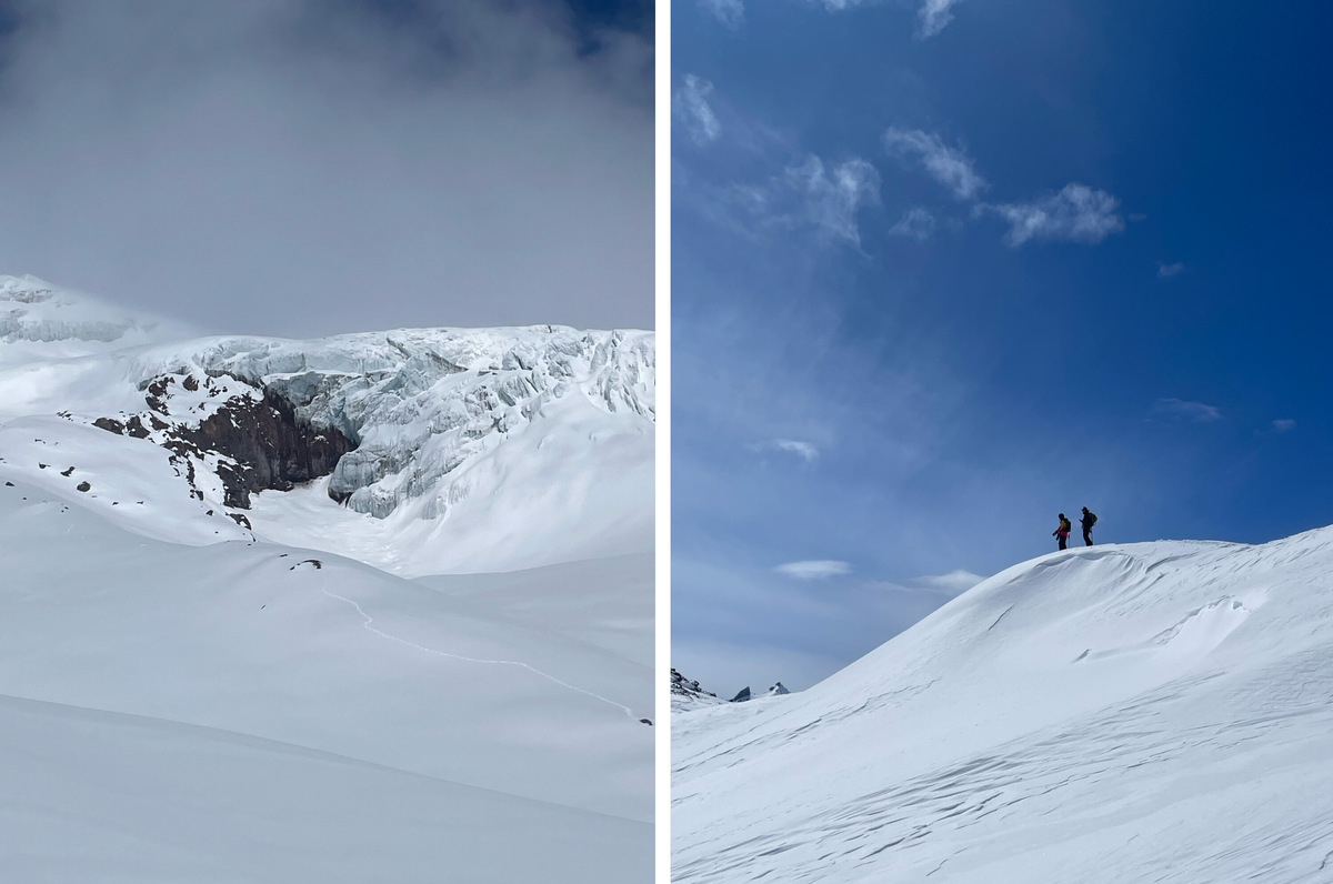 Этой весной на Эльбрусе выпало много осадков, вот так выглядели фрирайд-маршруты в апреле. Фото: Татьяна Кочеткова