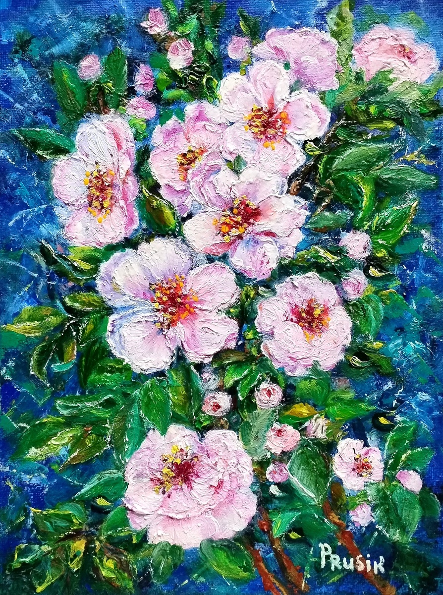 Цветущая весна, 24х18 см, холст на картоне, художник Любовь Прусик. Фото автора