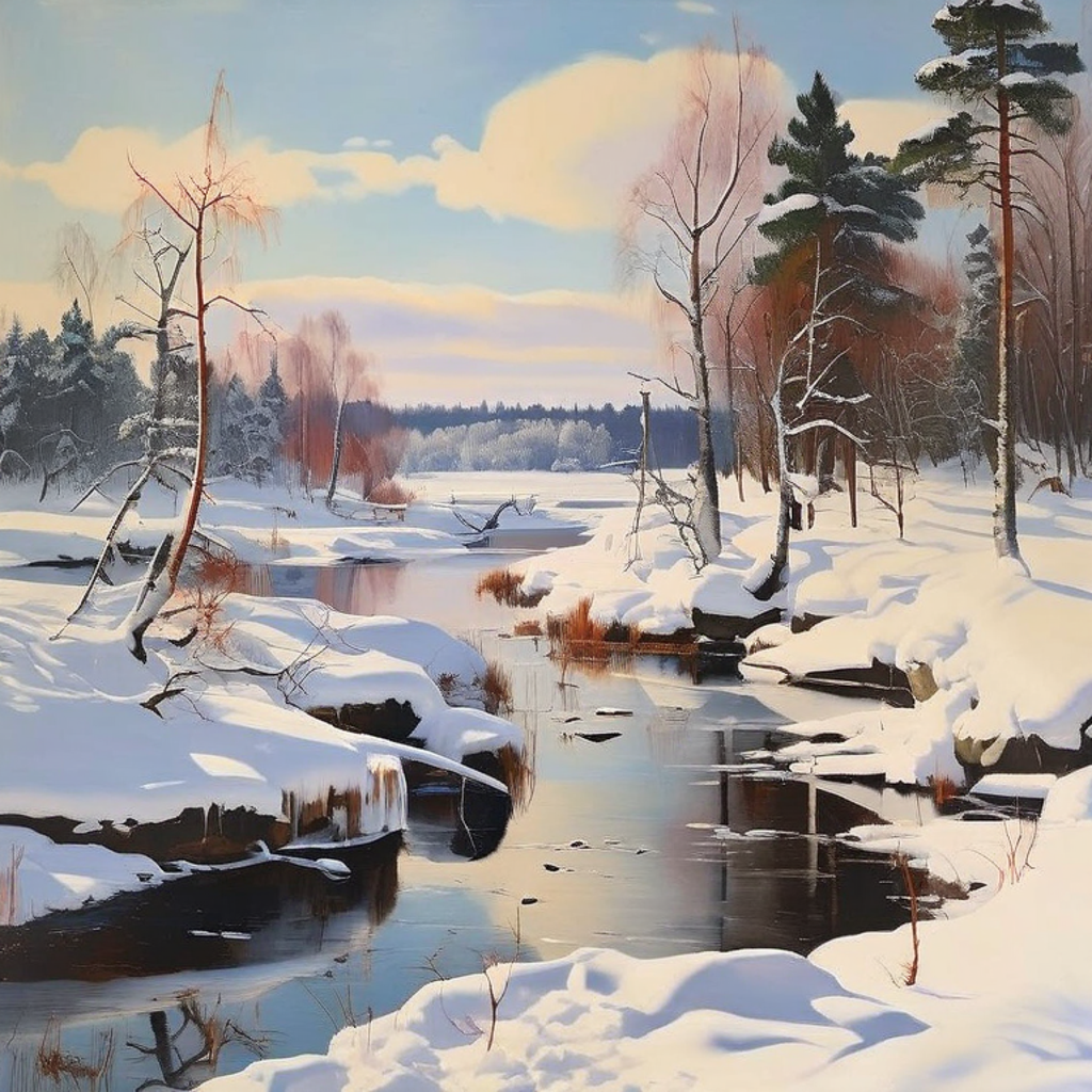 Зимний пейзаж Карелии, картинка сгенерирована ИИ