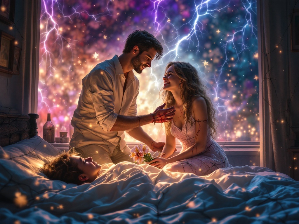    К чему такое снится: Мужчина стоит в комнате рядом с девушкой, которая сидит на полу с ранеными руками, обмотанными колючей проволокой. Он пытается освободить её руки, а она держит букет