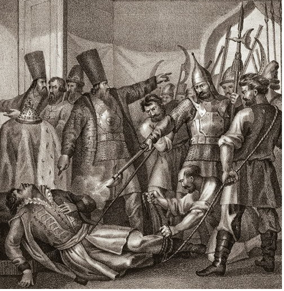  Смерть Дмитрия Самозванца. 1606 г. Гравюра Б. Чорикова