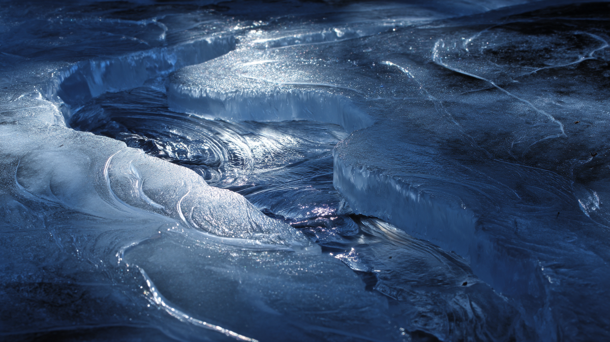 Метафора энергии осознанности как река под прозрачным льдом в зимнем пейзаже