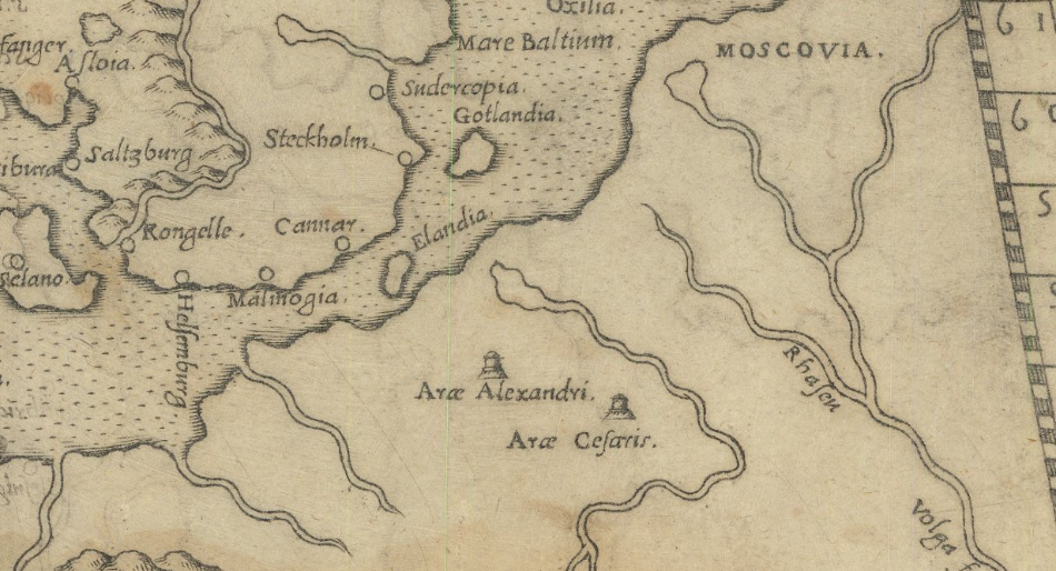 Arae Alexandri (алтарь Александра Македонского) на карте Girolamo Ruscelli "Schonladia Nuova" Venice / 1574. 