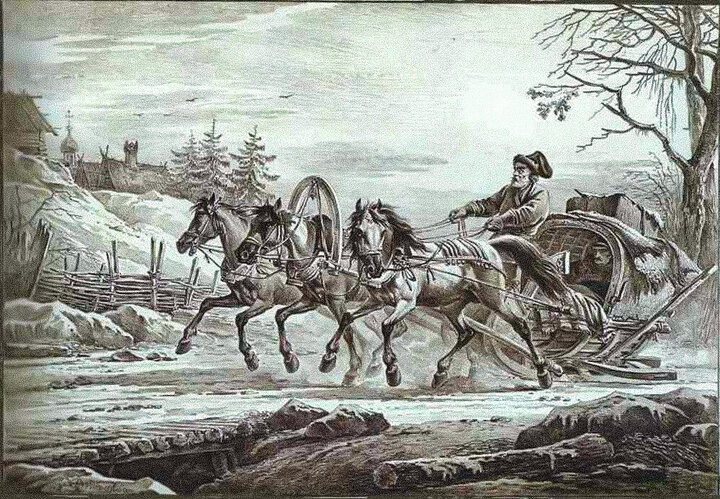 Александр Орловский. Путешествие в кибитке, 1819 год, литография
