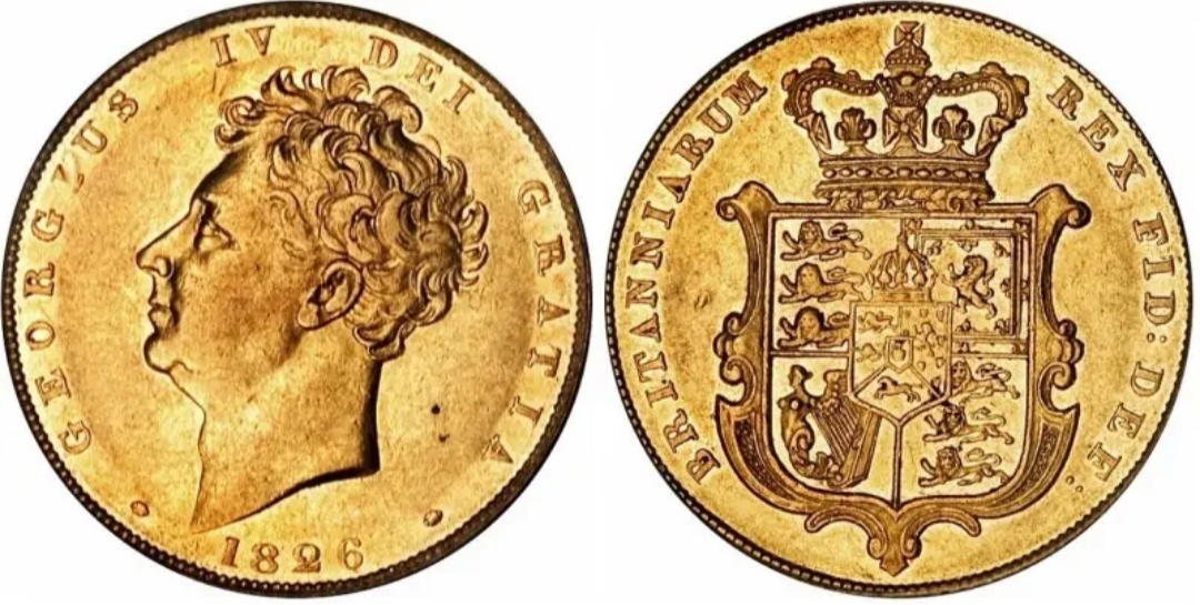 Год выпуска этой монетки - 1826, а правил Георг IV с 1820 по 1830 года, до этого долго замещал на троне "тронувшегося" разумом папеньку.