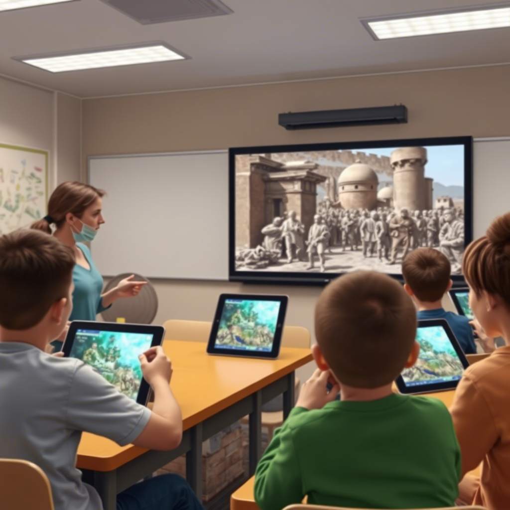 Урок истории в 5 классе с использованием ИИ (изображение сгенерировано при помощи нейросети)