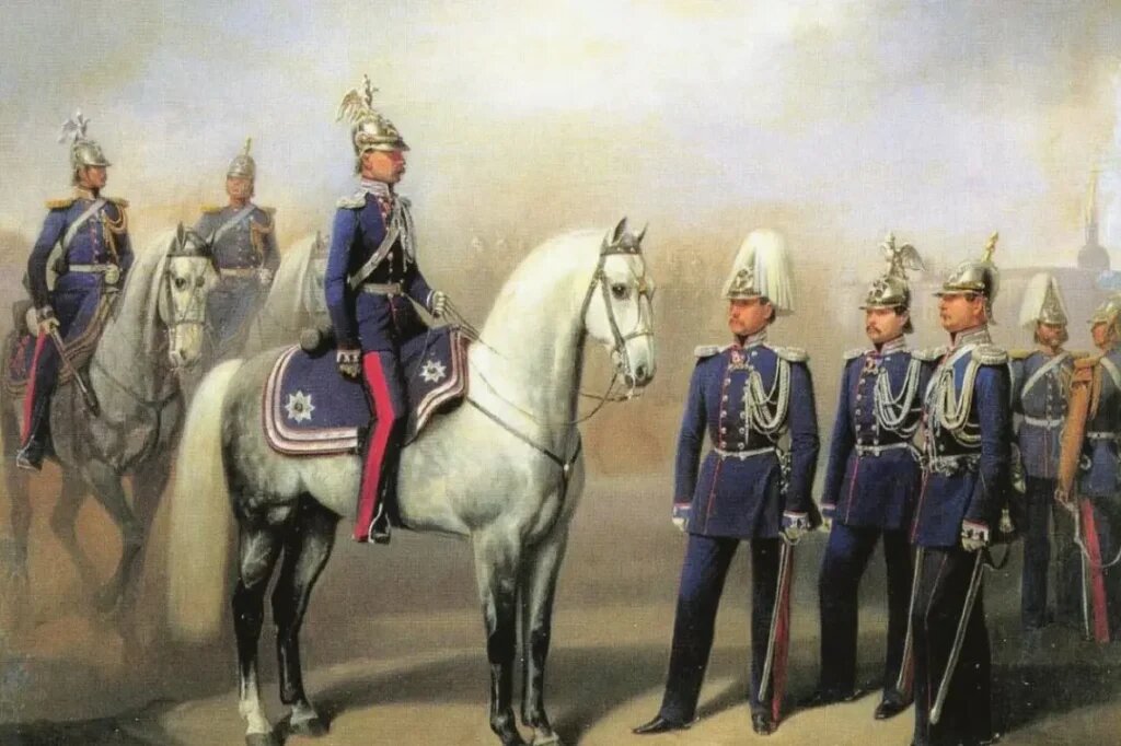   Жандармы в России. Группа офицеров в форме лейб-гвардейского уланского полка при Николае I