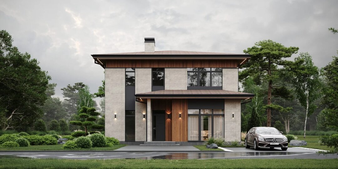 Двухэтажный дом «Янтарь» общей площадью 191 м²: просторный, комфортный, современный