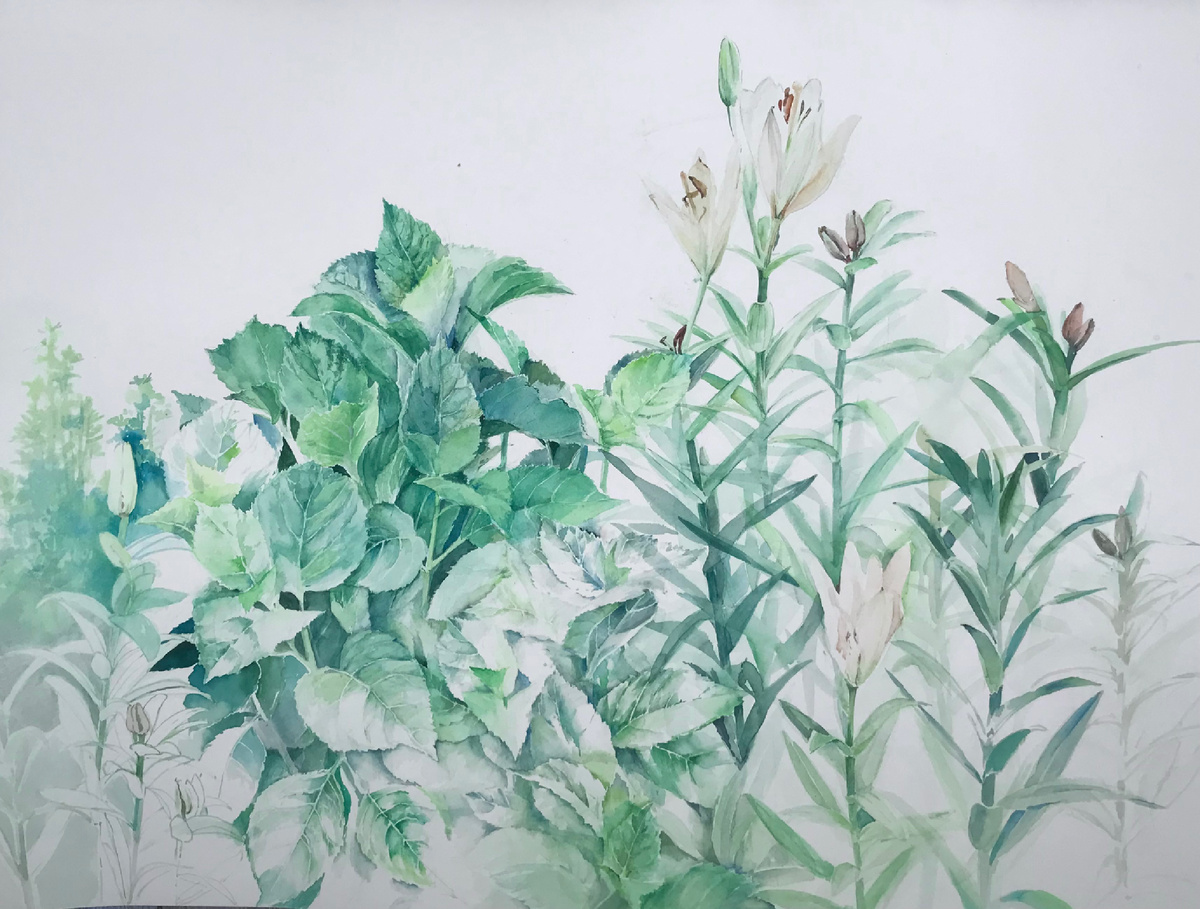 акварельная бумага 56х76, акварель. 2024. « В саду подруги детства»