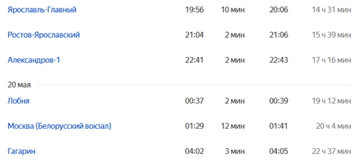 Скрин с Яндекс.Расписание