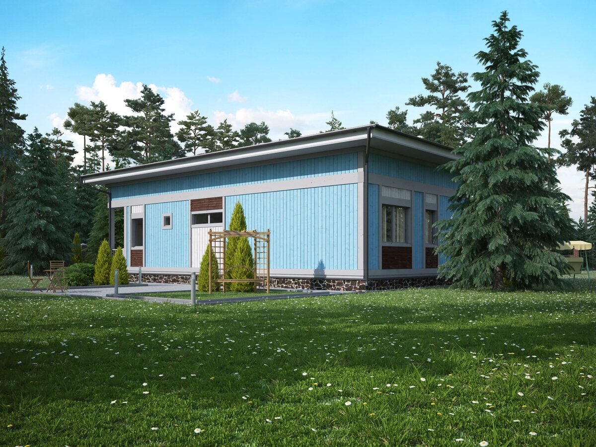 Внешний фасад загородного дома из вертикального бруса NATURI "Мелау"