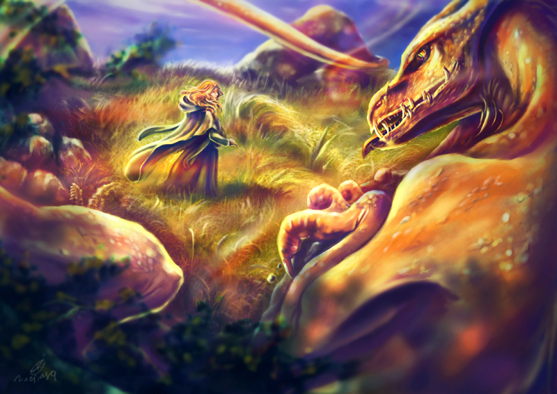 Глаурунг и Ниэнор (арт noei1984, deviantart.com).