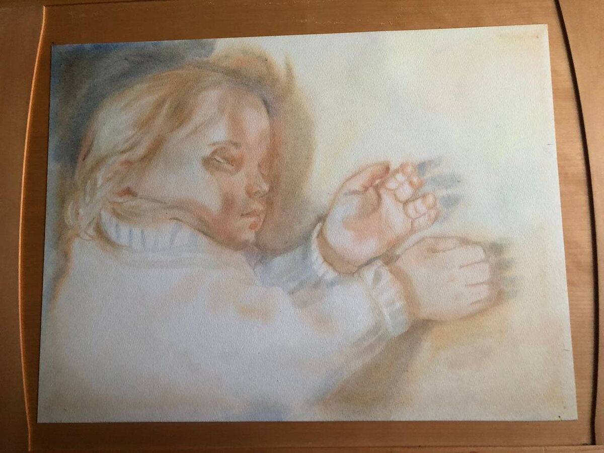 Акварель в процессе, спящая Анюта, 39х54 (пока 5 слоёв) 