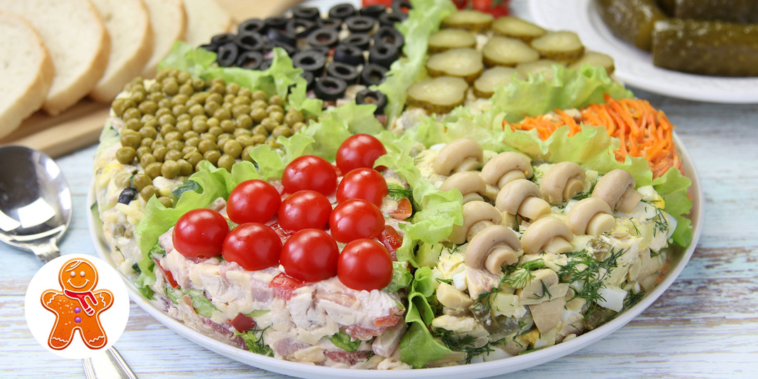 Торт - салат "Ассорти" ✧ 6 салатов с курицей