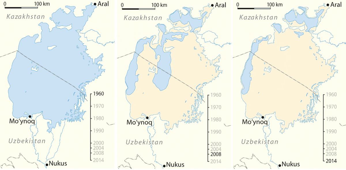Опустошение Аральского моря на карте