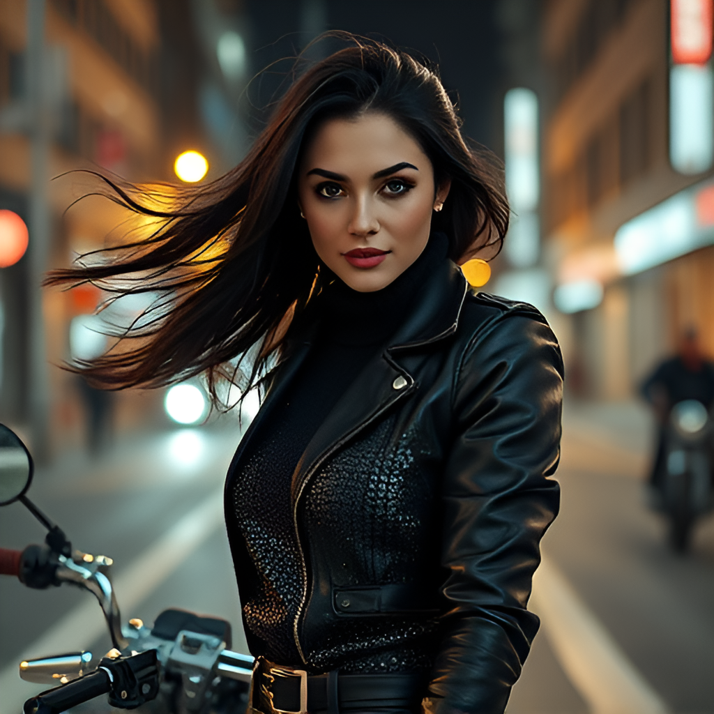 Байкерша Маргарита. В галерее иллюстрации созданы нейросетью для онлайн генерации картинок dezgo.com.