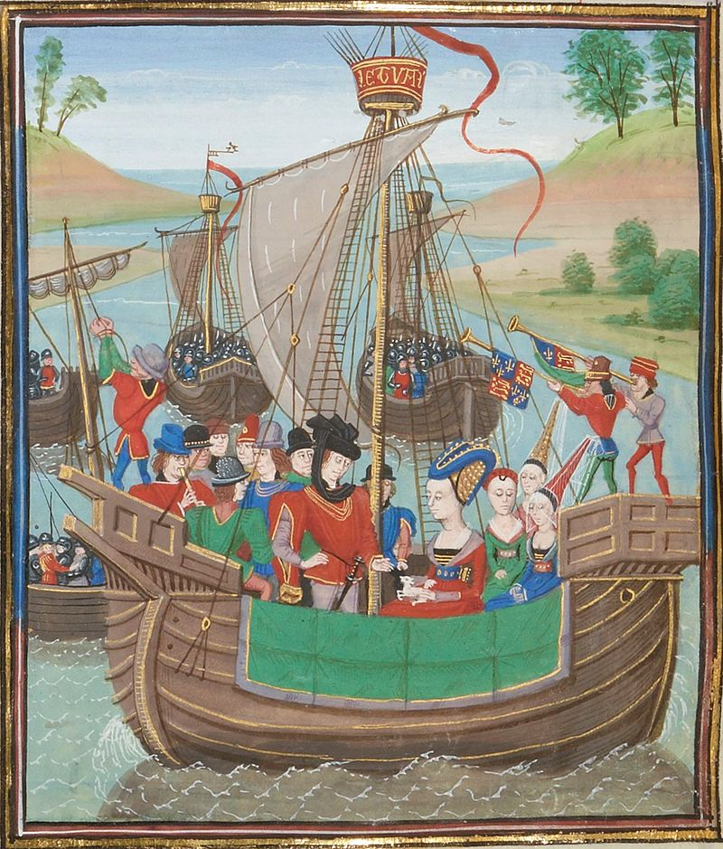 Возвращение Изабеллы Французской в Англию вместе с лордом Мортимером и графом Эно. Миниатюра из «Хроник» Фруассара. XV век. Национальная библиотека Франции. https://ru.wikipedia.org/wiki/Эдуард_II