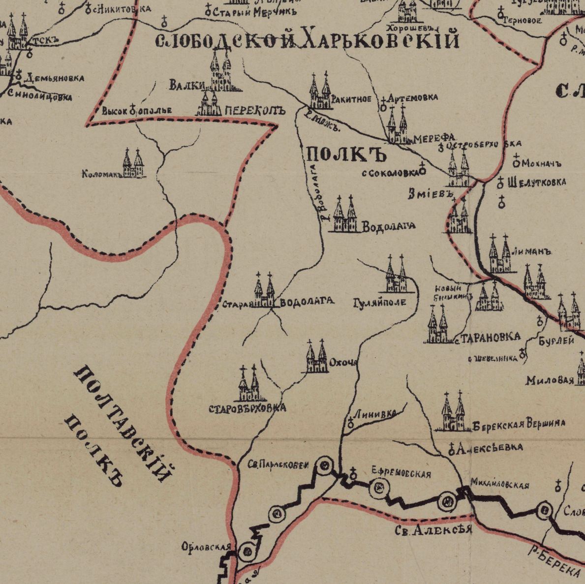 Село Гуляй Поле на карте Слободских казацких полков 1764 года