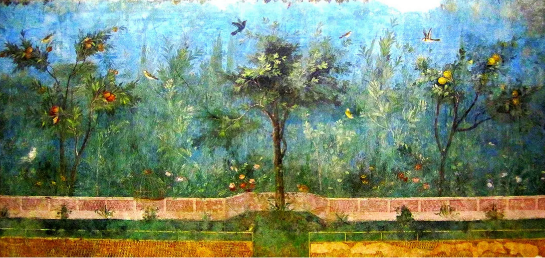 Фрагмент фрески с пейзажем виллы Ливии, Рим.