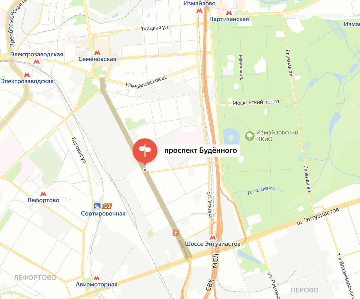 Проспект Будённого на карте современной Москвы. Яндекс.Карты.