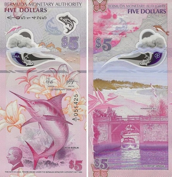 Банкнота года 2024 года 5 долларов Бермудских островов