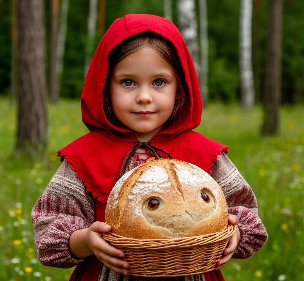 Красная Шапочка несёт Колобка