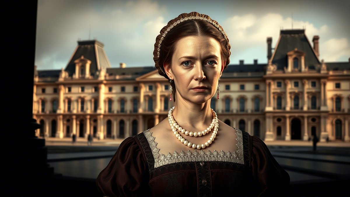 Екатерина Медичи на фоне дворца (генерация AI)
