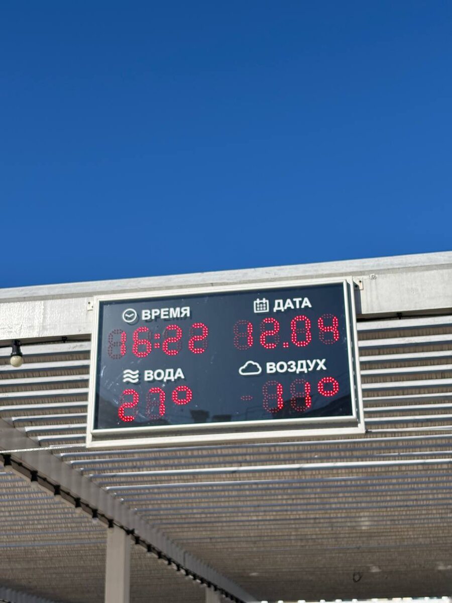 Температура  воздуха на улице и в бассейне отеля « Бархатные сезоны» . Сочи, пгт Сириус, апрель 2025 г.