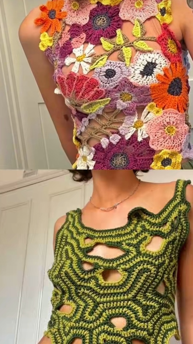 Необычной вязки топы