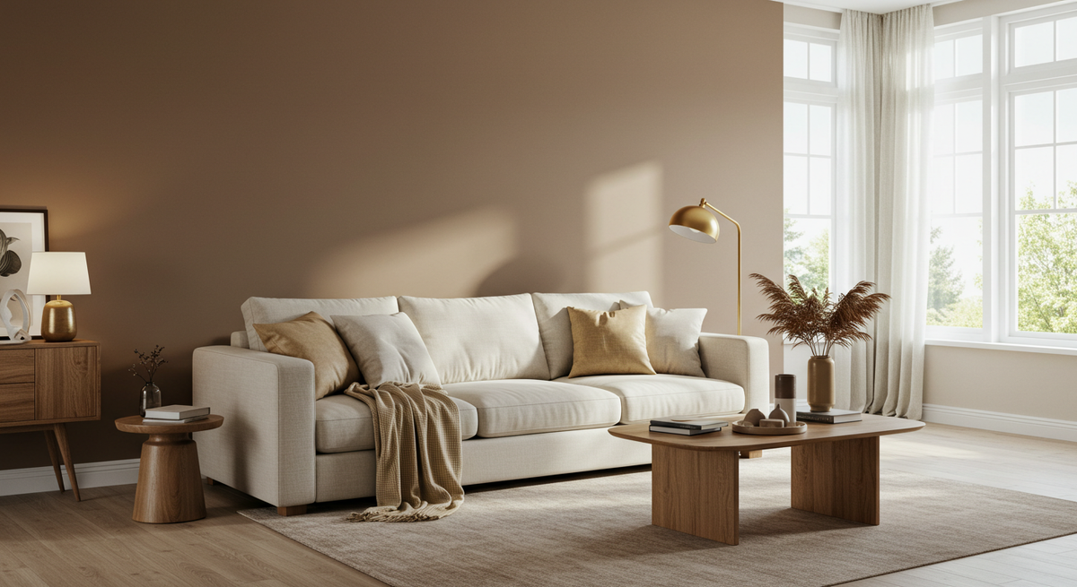 Mocha Mousse на акцентной стене создаёт атмосферу уюта и сдержанной роскоши