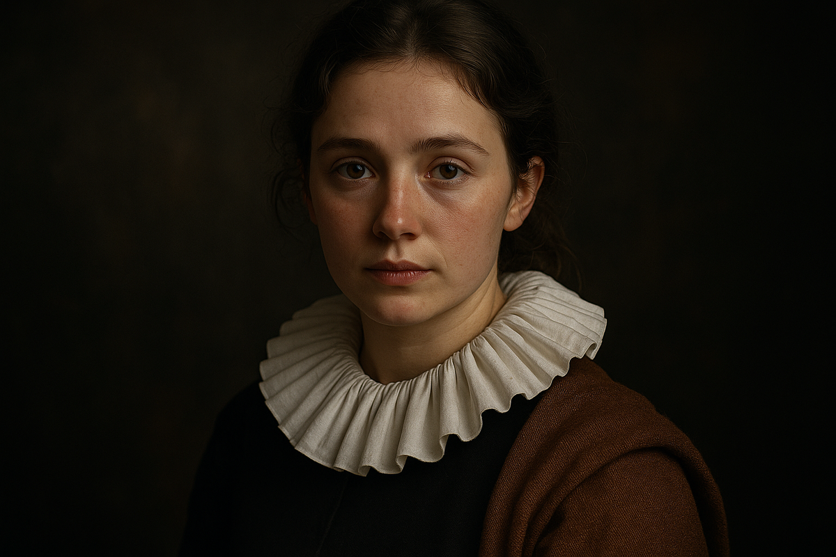 Елизавета Стюарт, королева Богемии на одну зиму.
Английская принцесса с гордым лбом и тихой решимостью в глазах. Она потеряла трон, но не утратила достоинства. В этом лице — целая драма Европы XVII века.