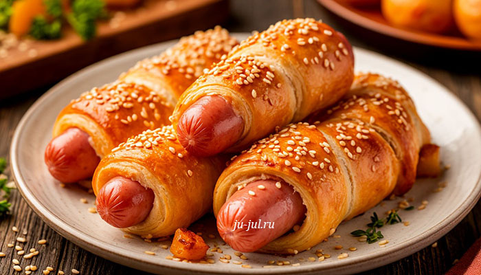 Сосиски в тесте, запечённые в духовке, рецепт приготовления