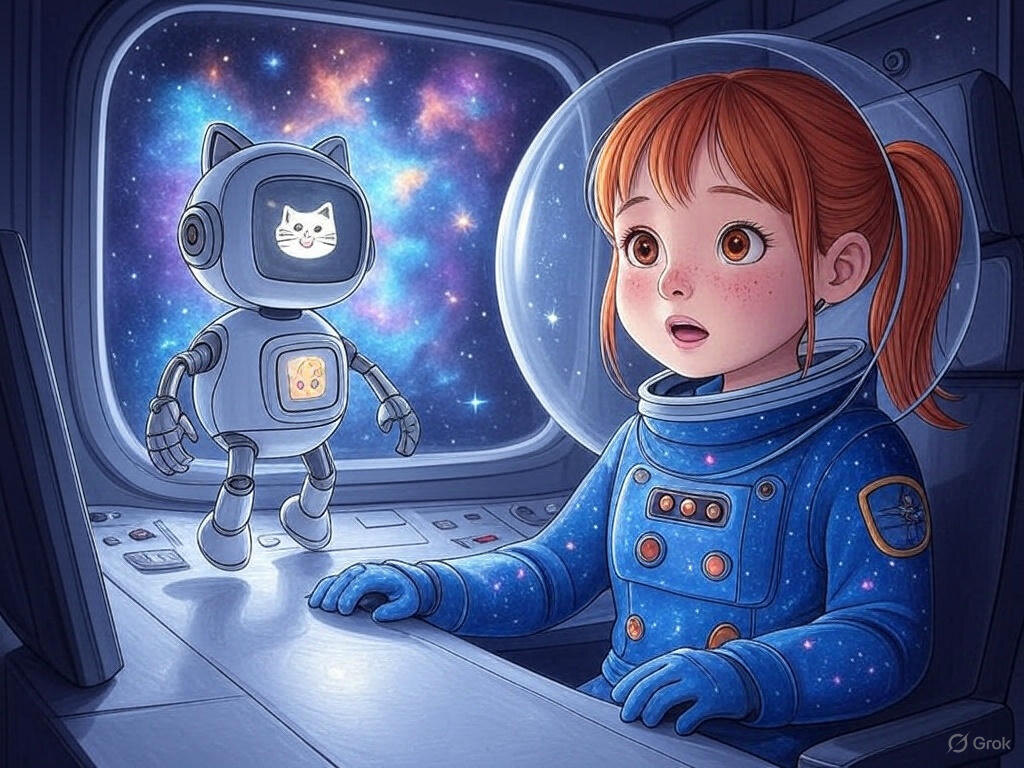 Лира на станции "Галактический Маяк"... Фотореализм даётся Гроку определенно лучше. (Изображение сгенерировано ИИ Grok)