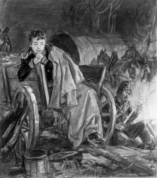 Петя Ростов перед боем. Рис. Д. Шмаринова